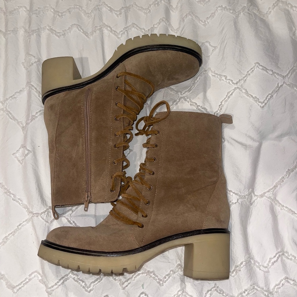 Suede Laced Up Combat Boots
